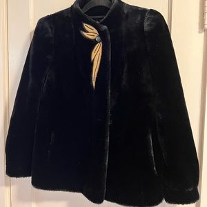 Vintage Sasson Juniors Car Coat Black Tan Appliqué  Size 9 10